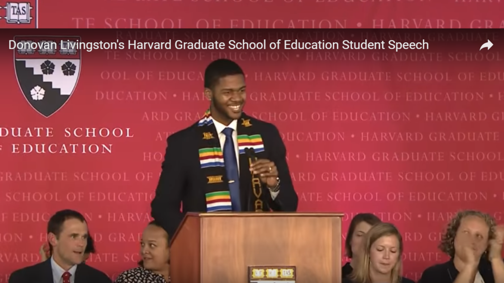 Petty showed video of Donovan Livingston, 2016 keynote speaker at Harvard Graduate School of Education’s graduation ceremony. “Education is no equalizer, rather it is the sleep that precedes the American dream,” he said. “Wake up! Wake up! …. Together we can inspire galaxies of greatness for generations to come. So no, no, sky is not the limit, no, no... it is only the beginning. Lift off!” 